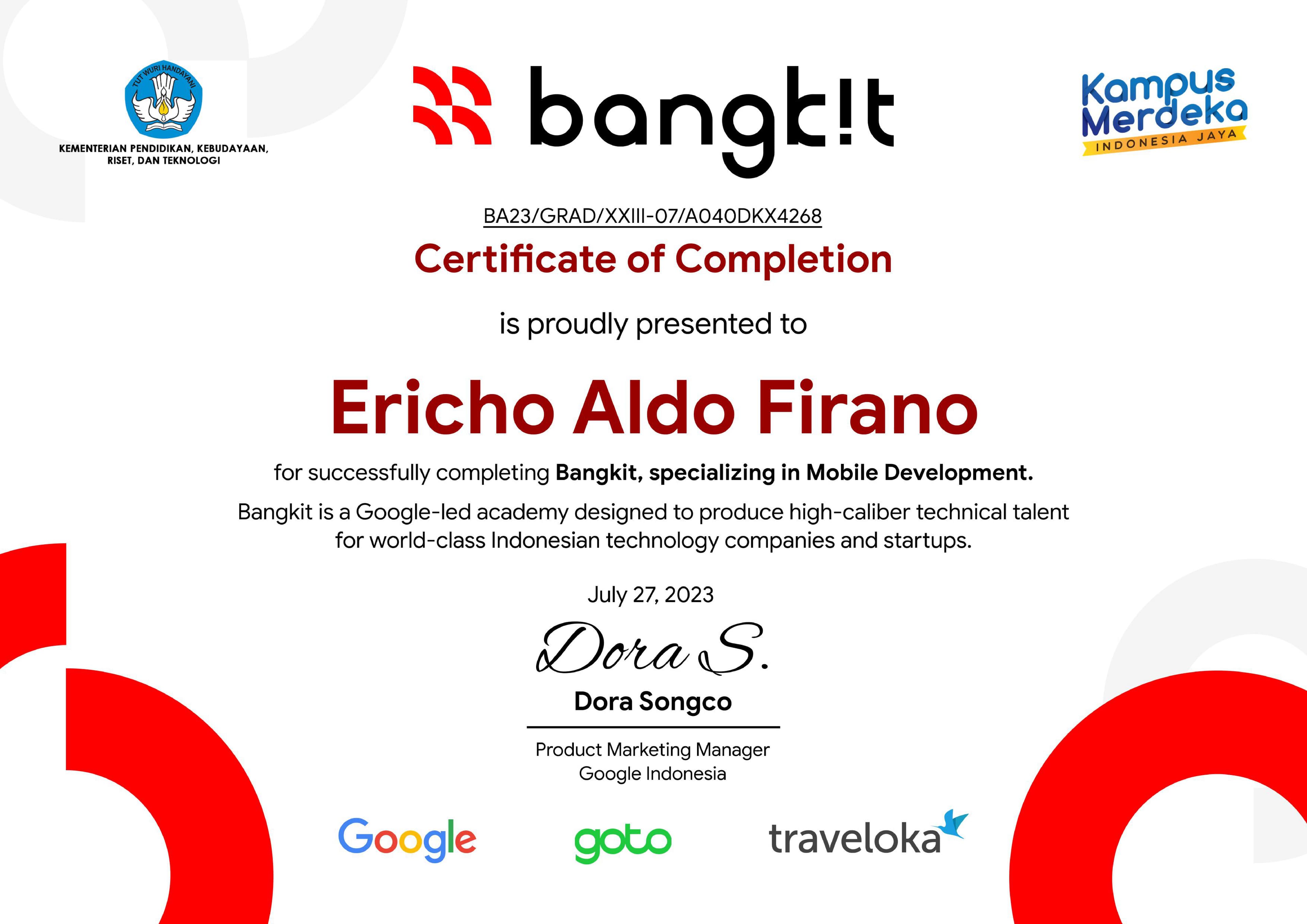 Certificate of Completion Bangkit Program